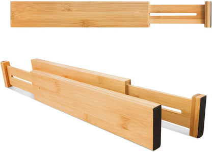 VaeFae Adjustable Bamboo Drawer Dividers, Expandable Drawer Organizer for Kitchen Utensils, Clothes, Bathroom, Office – Fits Drawer Interiors 16.6" to 21.8"