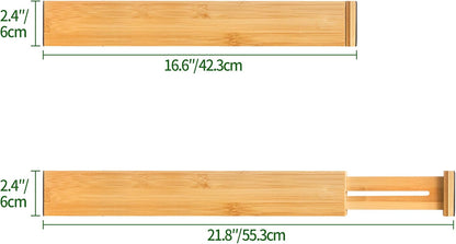 VaeFae Adjustable Bamboo Drawer Dividers, Expandable Drawer Organizer for Kitchen Utensils, Clothes, Bathroom, Office – Fits Drawer Interiors 16.6" to 21.8"