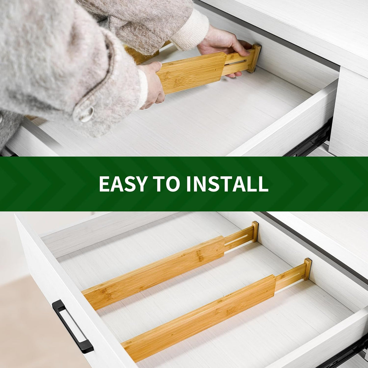 VaeFae Adjustable Bamboo Drawer Dividers, Expandable Drawer Organizer for Kitchen Utensils, Clothes, Bathroom, Office – Fits Drawer Interiors 16.6" to 21.8"