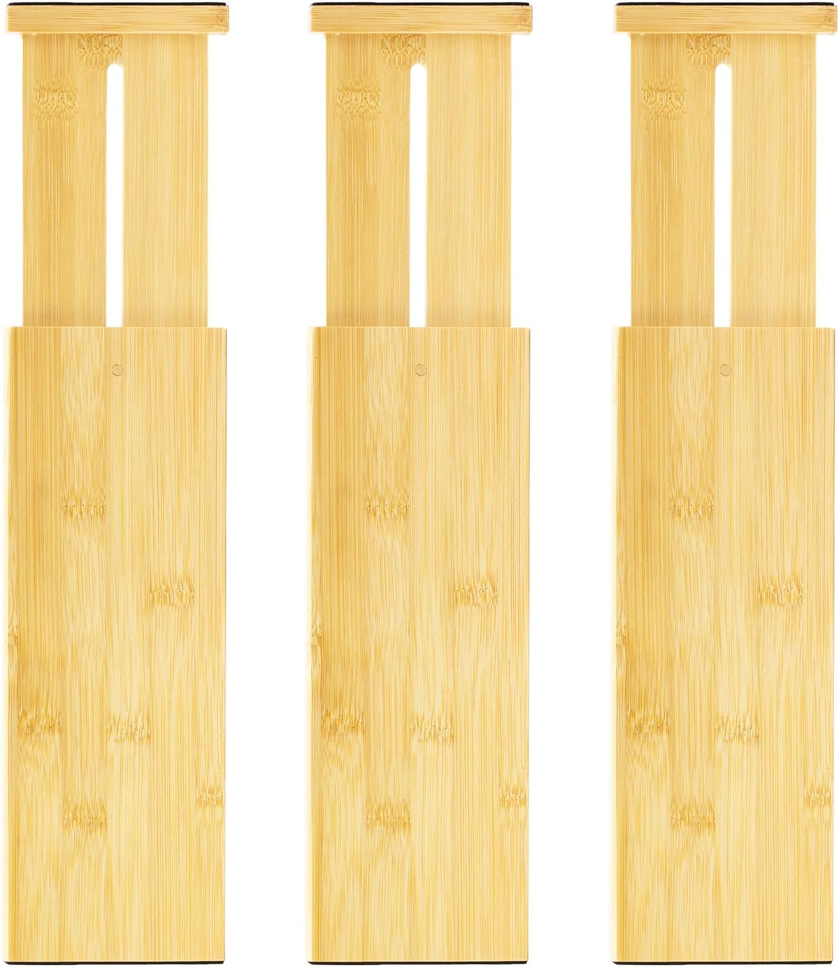 VaeFae Adjustable Bamboo Drawer Dividers, Expandable Drawer Organizer for Kitchen Utensils, Clothes, Bathroom, Office – Fits Drawer Interiors 16.6" to 21.8"