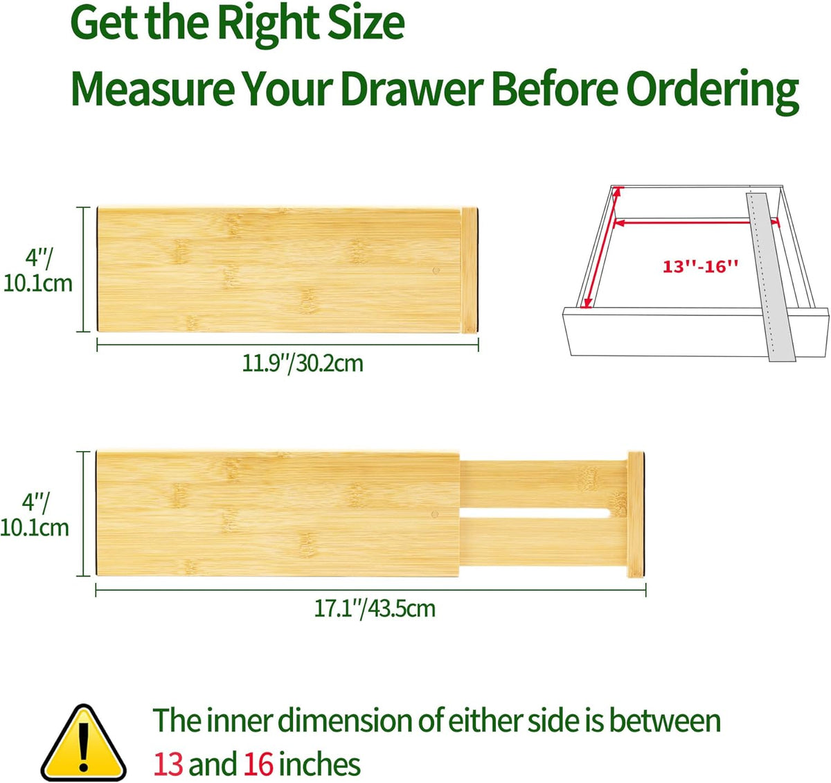 VaeFae Adjustable Bamboo Drawer Dividers, Expandable Drawer Organizer for Kitchen Utensils, Clothes, Bathroom, Office – Fits Drawer Interiors 16.6" to 21.8"