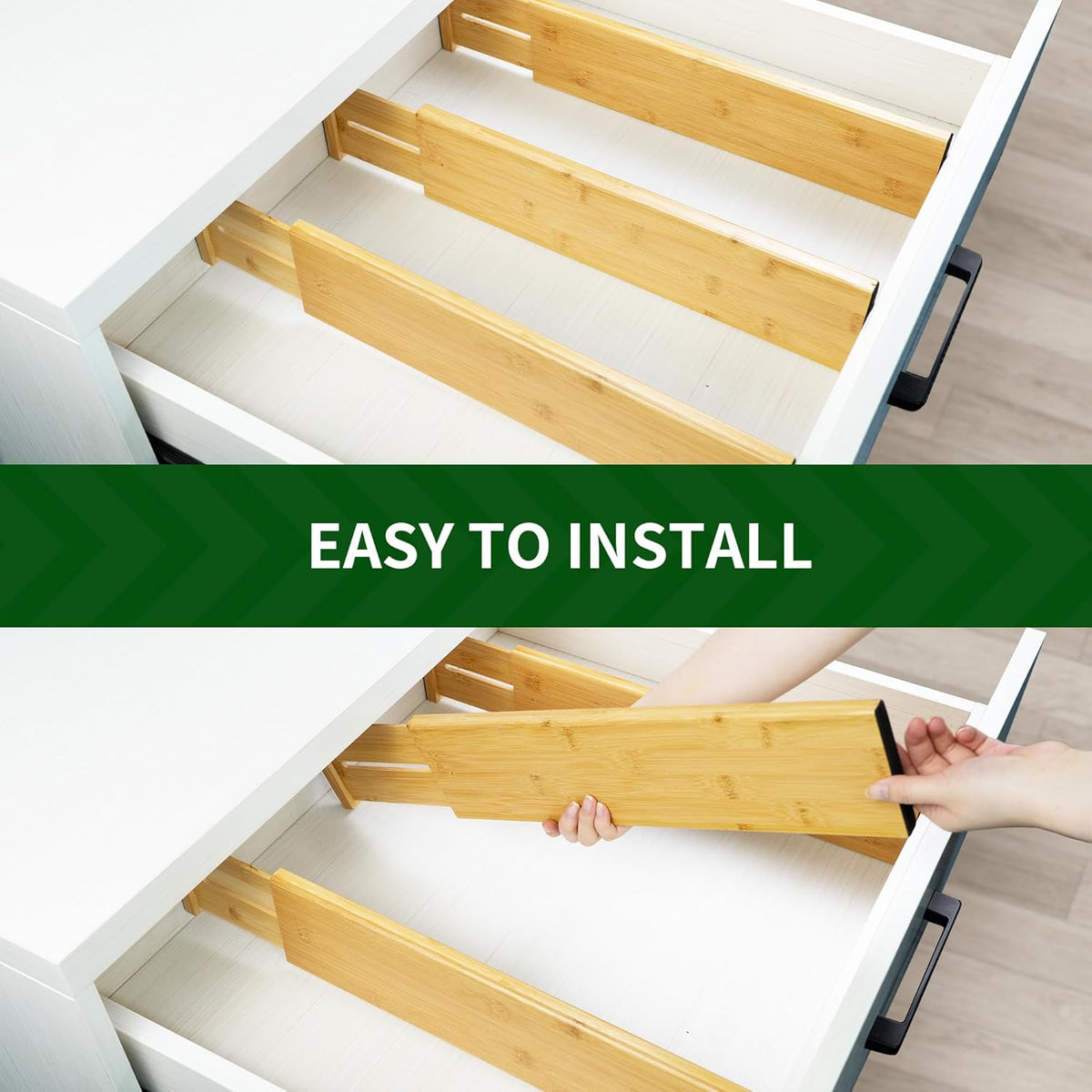 VaeFae Adjustable Bamboo Drawer Dividers, Expandable Drawer Organizer for Kitchen Utensils, Clothes, Bathroom, Office – Fits Drawer Interiors 16.6" to 21.8"