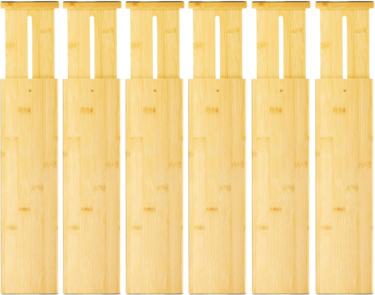 VaeFae Adjustable Bamboo Drawer Dividers, Expandable Drawer Organizer for Kitchen Utensils, Clothes, Bathroom, Office – Fits Drawer Interiors 16.6" to 21.8"