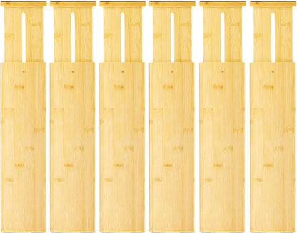 VaeFae Adjustable Bamboo Drawer Dividers, Expandable Drawer Organizer for Kitchen Utensils, Clothes, Bathroom, Office – Fits Drawer Interiors 16.6" to 21.8"