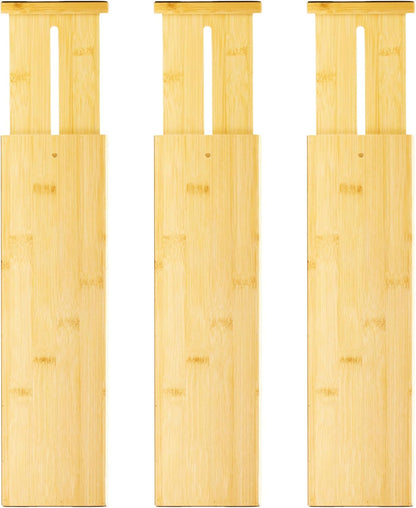 VaeFae Adjustable Bamboo Drawer Dividers, Expandable Drawer Organizer for Kitchen Utensils, Clothes, Bathroom, Office – Fits Drawer Interiors 16.6" to 21.8"