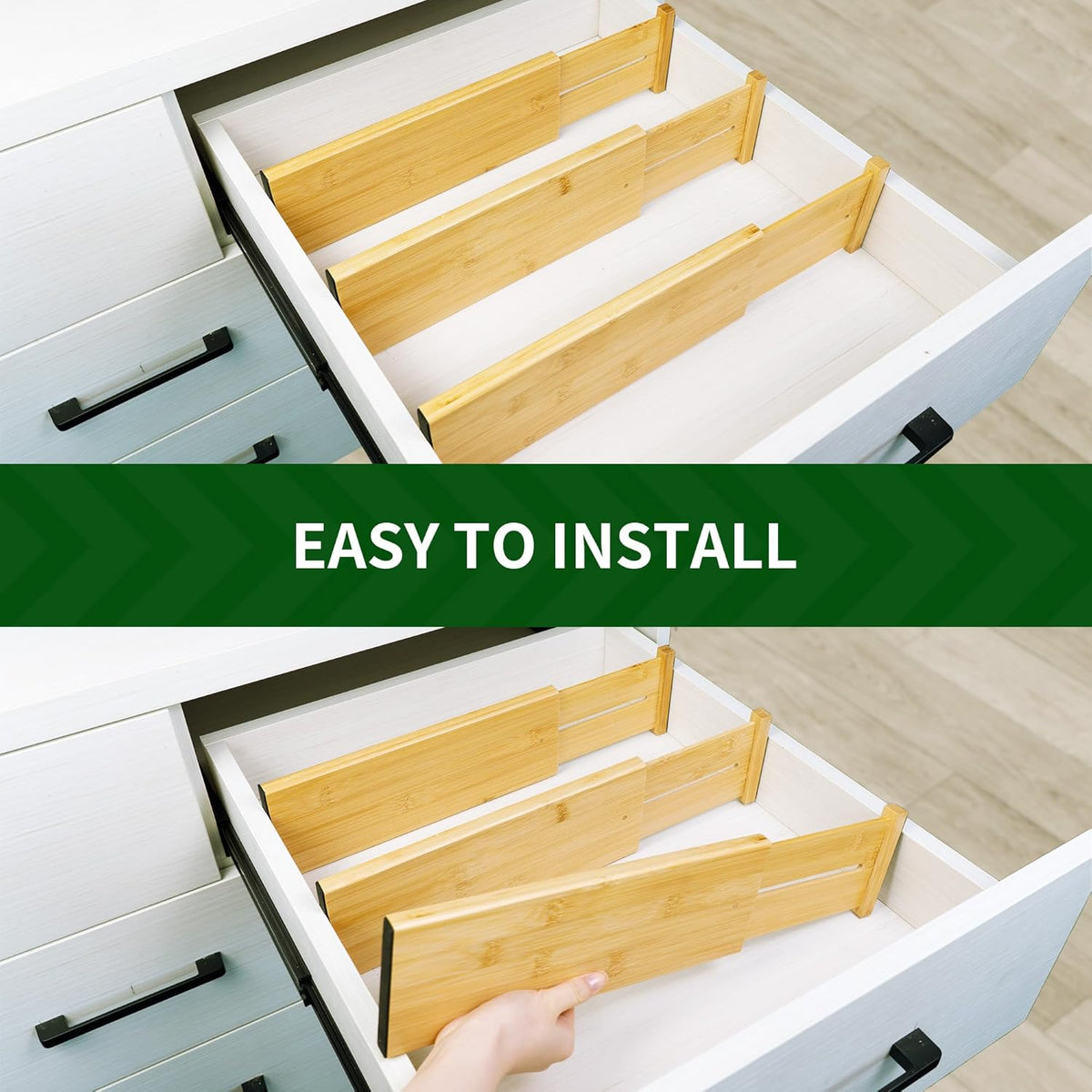 VaeFae Adjustable Bamboo Drawer Dividers, Expandable Drawer Organizer for Kitchen Utensils, Clothes, Bathroom, Office – Fits Drawer Interiors 16.6" to 21.8"