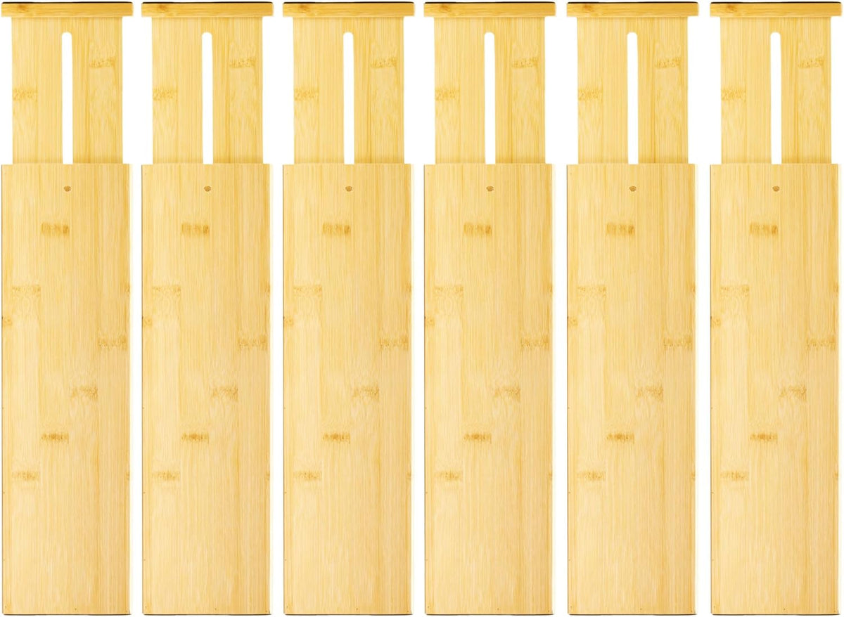 VaeFae Adjustable Bamboo Drawer Dividers, Expandable Drawer Organizer for Kitchen Utensils, Clothes, Bathroom, Office – Fits Drawer Interiors 16.6" to 21.8"