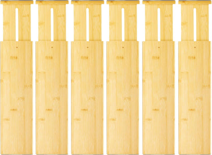 VaeFae Adjustable Bamboo Drawer Dividers, Expandable Drawer Organizer for Kitchen Utensils, Clothes, Bathroom, Office – Fits Drawer Interiors 16.6" to 21.8"