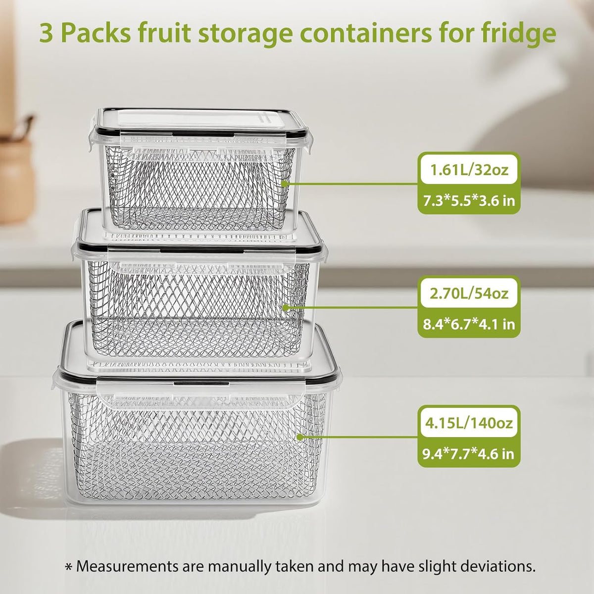 5 PCS Large Fruit storage Containers for Fridge ,Food Storage Containers | with Removable Colander Leakproof Dishwasher & Microwave safe Produce Containers Keep Fruits Vegetables Berry Fresh longer