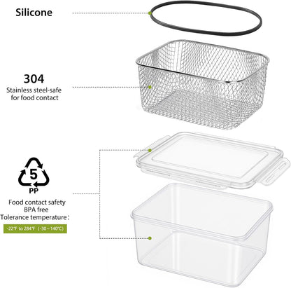5 PCS Large Fruit storage Containers for Fridge ,Food Storage Containers | with Removable Colander Leakproof Dishwasher & Microwave safe Produce Containers Keep Fruits Vegetables Berry Fresh longer