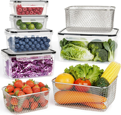 5 PCS Large Fruit storage Containers for Fridge ,Food Storage Containers | with Removable Colander Leakproof Dishwasher & Microwave safe Produce Containers Keep Fruits Vegetables Berry Fresh longer