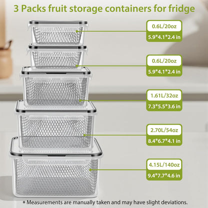 5 PCS Large Fruit storage Containers for Fridge ,Food Storage Containers | with Removable Colander Leakproof Dishwasher & Microwave safe Produce Containers Keep Fruits Vegetables Berry Fresh longer