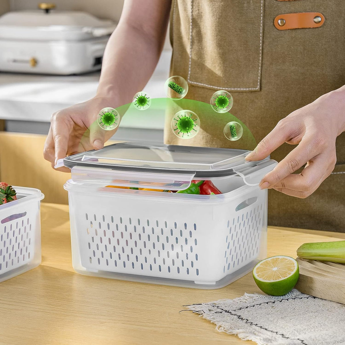 5 PCS Large Fruit storage Containers for Fridge ,Food Storage Containers | with Removable Colander Leakproof Dishwasher & Microwave safe Produce Containers Keep Fruits Vegetables Berry Fresh longer
