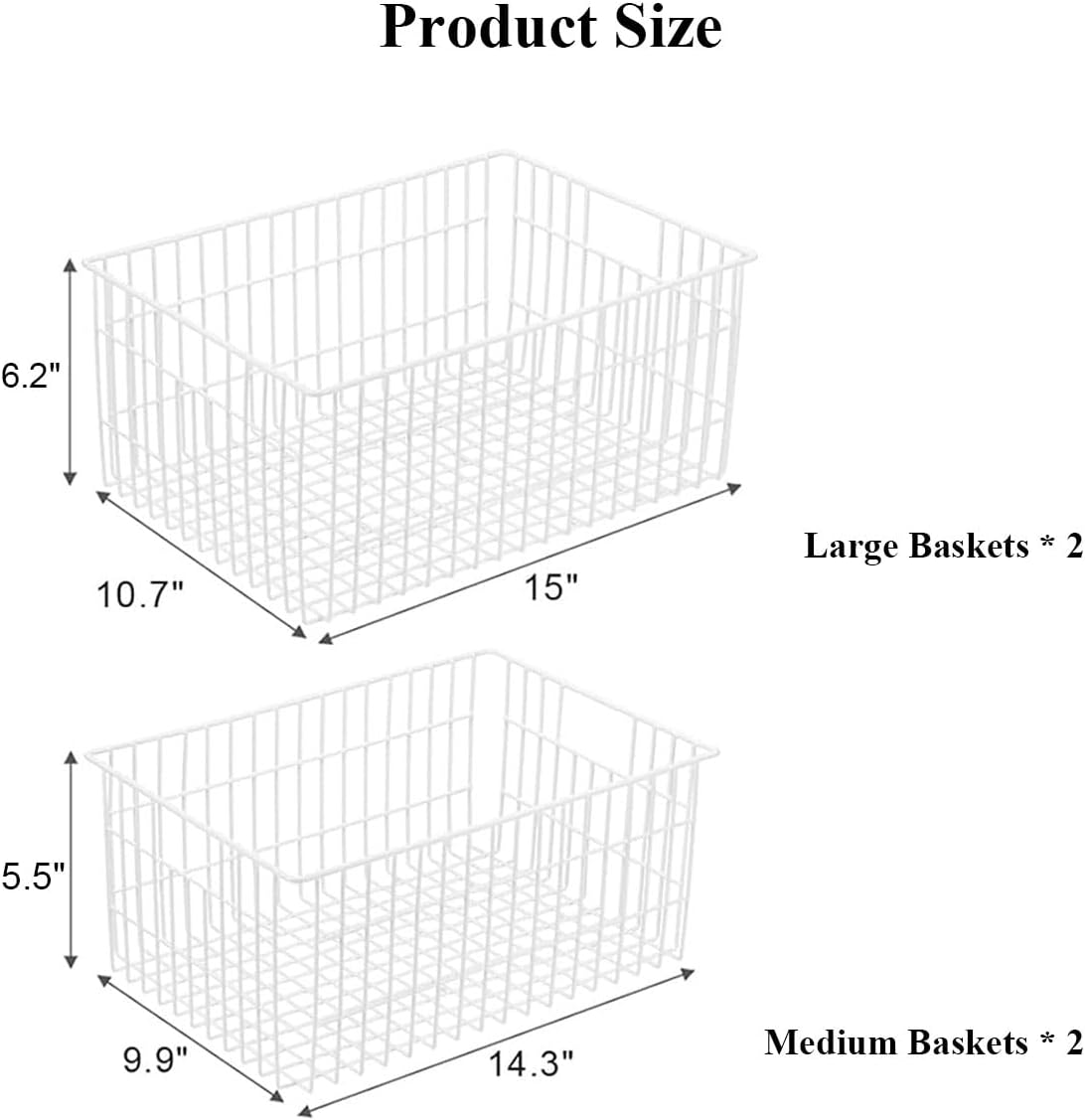 Freezer Organizer Bins, Upright Freezer Basket Drawer Organizer Bins, Better Air Circulation Metal Wire Storage Container Bin For Chest Deep Freezers, Easy Sort & Get Food, 2 Large 2 Medium