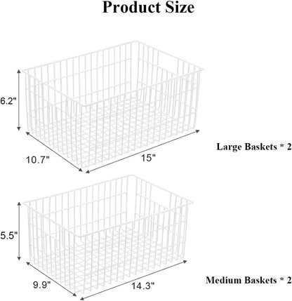 Freezer Organizer Bins, Upright Freezer Basket Drawer Organizer Bins, Better Air Circulation Metal Wire Storage Container Bin For Chest Deep Freezers, Easy Sort & Get Food, 2 Large 2 Medium