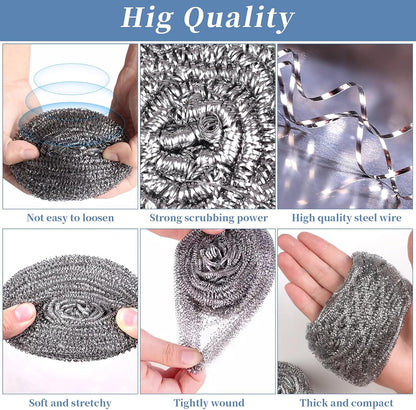Stainless Steel Scrubber Scrubbing Scouring Pad Sponges Clean Pot Pan and Steel Wool for Kitchen Bathroom