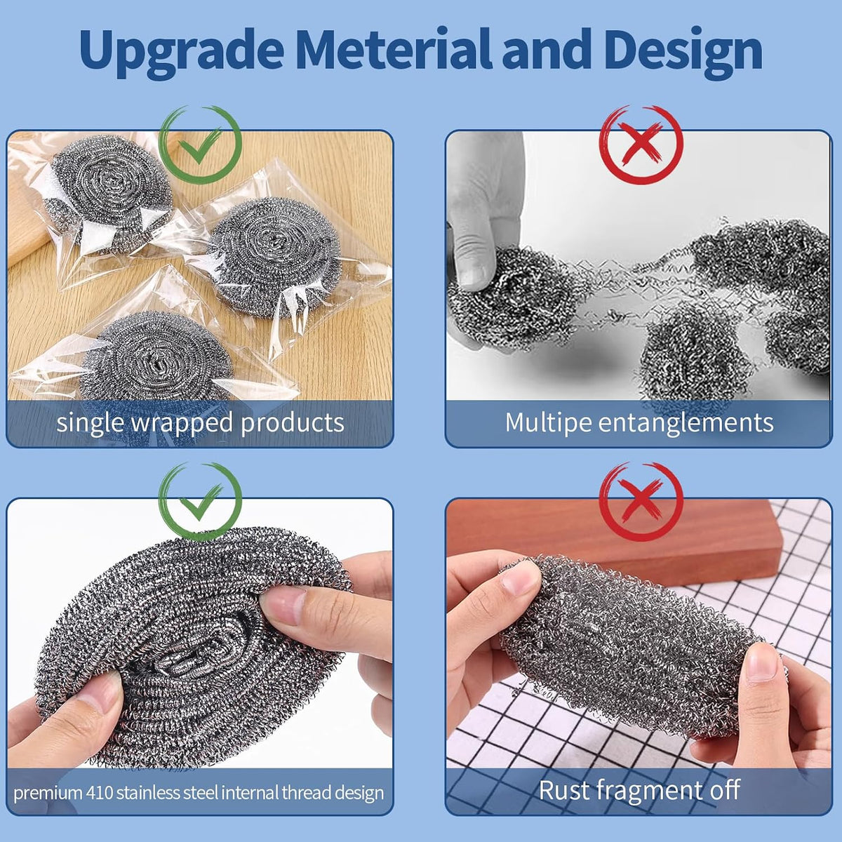 Stainless Steel Scrubber Scrubbing Scouring Pad Sponges Clean Pot Pan and Steel Wool for Kitchen Bathroom