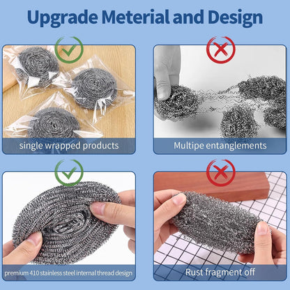 Stainless Steel Scrubber Scrubbing Scouring Pad Sponges Clean Pot Pan and Steel Wool for Kitchen Bathroom
