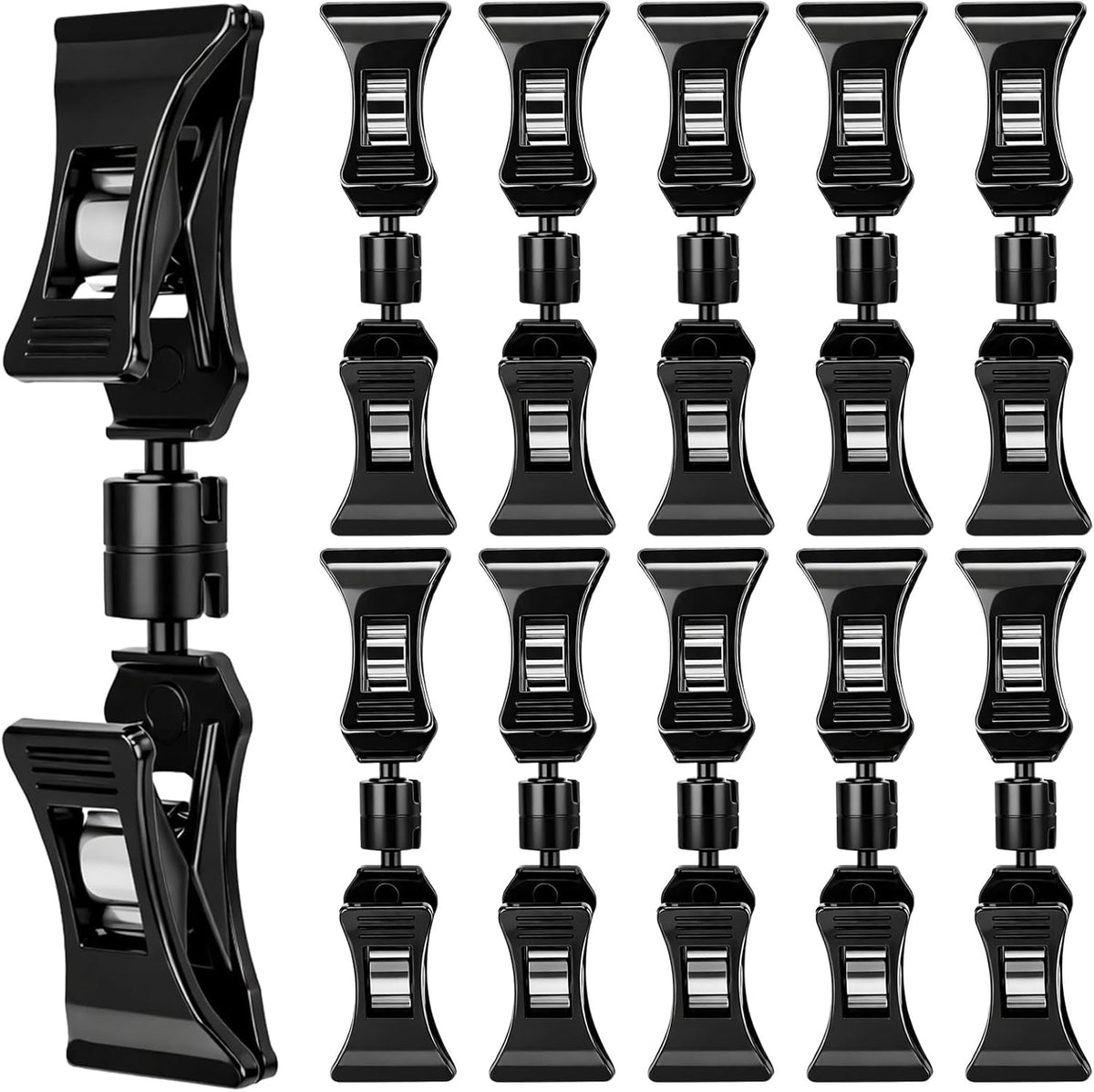 100 Pcs Double Sided Sign Clips Sign Display Mini Clip Clear Adjustable Rotatable Merchandise Clip-on Holder Swivel Plastic Price Tag Clamp Holder Stand for Label Clothing Cards Retail