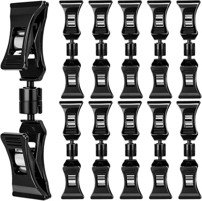 100 Pcs Double Sided Sign Clips Sign Display Mini Clip Clear Adjustable Rotatable Merchandise Clip-on Holder Swivel Plastic Price Tag Clamp Holder Stand for Label Clothing Cards Retail