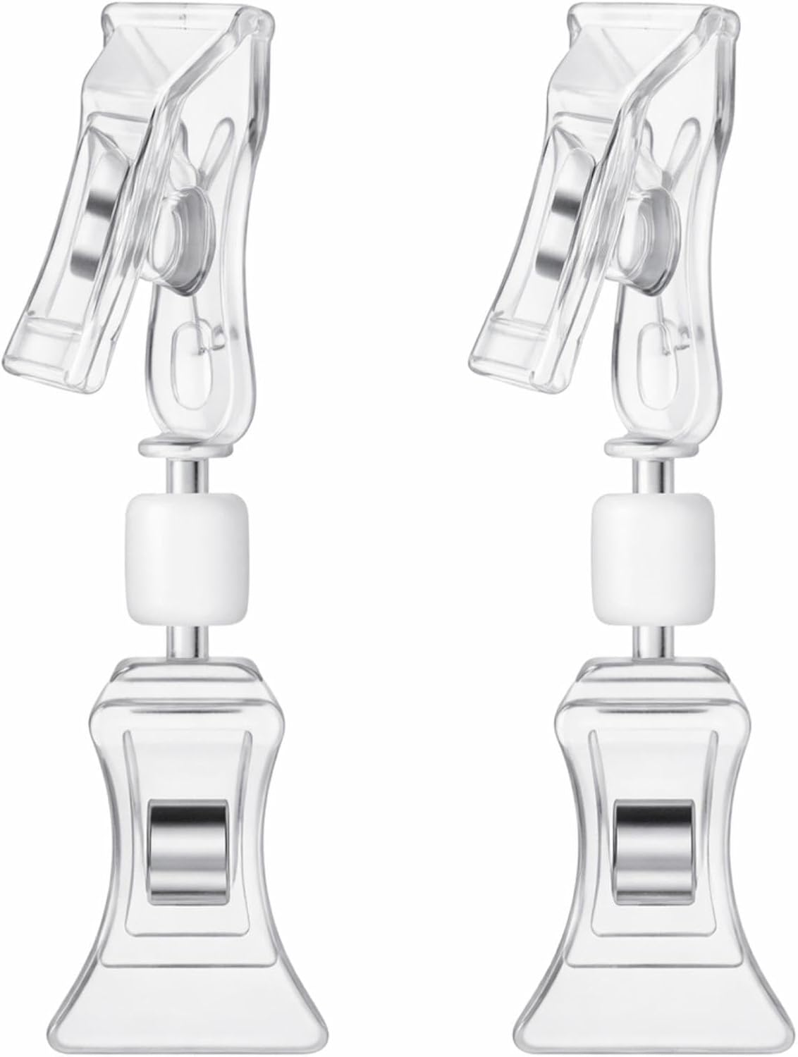 100 Pcs Double Sided Sign Clips Sign Display Mini Clip Clear Adjustable Rotatable Merchandise Clip-on Holder Swivel Plastic Price Tag Clamp Holder Stand for Label Clothing Cards Retail