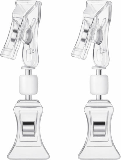 100 Pcs Double Sided Sign Clips Sign Display Mini Clip Clear Adjustable Rotatable Merchandise Clip-on Holder Swivel Plastic Price Tag Clamp Holder Stand for Label Clothing Cards Retail