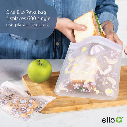 4 Pack Reusable Food Storage Bags, Resealable BPA-Free, Food-Safe PEVA, Feezer Safe and Leak-Proof