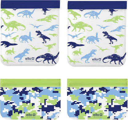 4 Pack Reusable Food Storage Bags, Resealable BPA-Free, Food-Safe PEVA, Feezer Safe and Leak-Proof