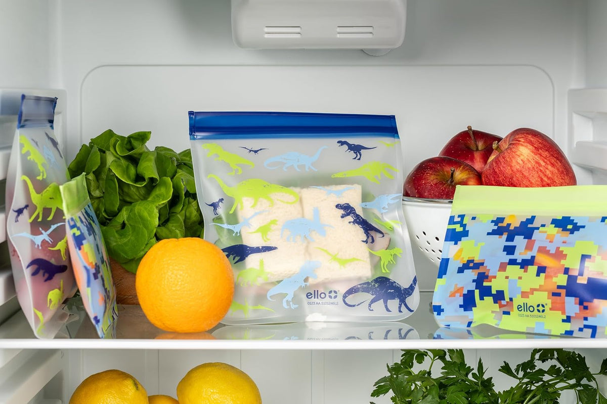 4 Pack Reusable Food Storage Bags, Resealable BPA-Free, Food-Safe PEVA, Feezer Safe and Leak-Proof