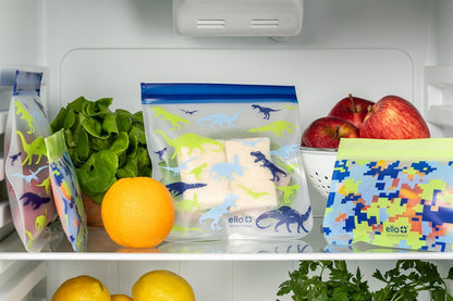 4 Pack Reusable Food Storage Bags, Resealable BPA-Free, Food-Safe PEVA, Feezer Safe and Leak-Proof