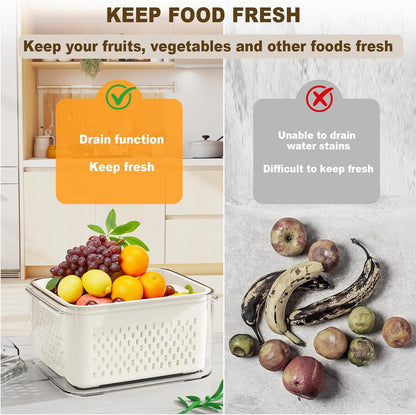 Fruit Storage Containers for Fridge with Drain Basket | Fridge organizers & storage - 4 fruit containers w/ drain baskets, BPA-free PP, leak-proof seal, stackable, DW/MW safe.