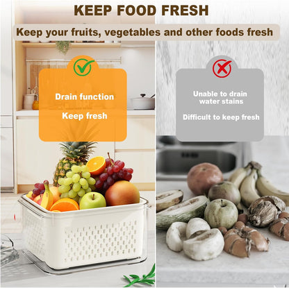 Fruit Storage Containers for Fridge with Drain Basket | Fridge organizers & storage - 4 fruit containers w/ drain baskets, BPA-free PP, leak-proof seal, stackable, DW/MW safe.
