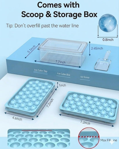 Ice Cube Tray with Lid and Bin – 2-Second Twist Release,BPA-Free, Stackable Freezer Organizer, Round Ice Cube Mold, Ice Ball Maker for Cocktails, Coffee,Cocktails(Fresh Blue-2Pack,70 Balls&Box-1.0")