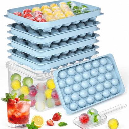 Ice Cube Tray with Lid and Bin – 2-Second Twist Release,BPA-Free, Stackable Freezer Organizer, Round Ice Cube Mold, Ice Ball Maker for Cocktails, Coffee,Cocktails(Fresh Blue-2Pack,70 Balls&Box-1.0")