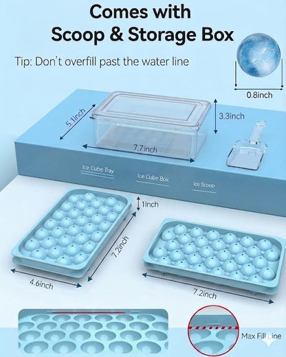 Ice Cube Tray with Lid and Bin – 2-Second Twist Release,BPA-Free, Stackable Freezer Organizer, Round Ice Cube Mold, Ice Ball Maker for Cocktails, Coffee,Cocktails(Fresh Blue-2Pack,70 Balls&Box-1.0")