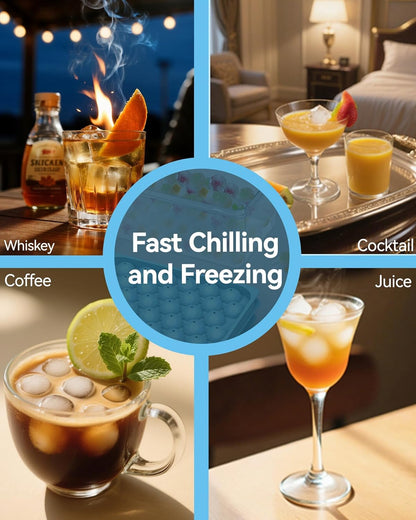 Ice Cube Tray with Lid and Bin – 2-Second Twist Release,BPA-Free, Stackable Freezer Organizer, Round Ice Cube Mold, Ice Ball Maker for Cocktails, Coffee,Cocktails(Fresh Blue-2Pack,70 Balls&Box-1.0")