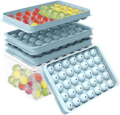 Ice Cube Tray with Lid and Bin – 2-Second Twist Release,BPA-Free, Stackable Freezer Organizer, Round Ice Cube Mold, Ice Ball Maker for Cocktails, Coffee,Cocktails(Fresh Blue-2Pack,70 Balls&Box-1.0")
