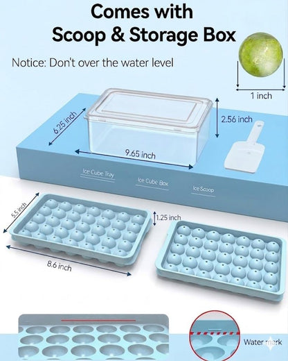 Ice Cube Tray with Lid and Bin – 2-Second Twist Release,BPA-Free, Stackable Freezer Organizer, Round Ice Cube Mold, Ice Ball Maker for Cocktails, Coffee,Cocktails(Fresh Blue-2Pack,70 Balls&Box-1.0")