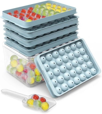 Ice Cube Tray with Lid and Bin – 2-Second Twist Release,BPA-Free, Stackable Freezer Organizer, Round Ice Cube Mold, Ice Ball Maker for Cocktails, Coffee,Cocktails(Fresh Blue-2Pack,70 Balls&Box-1.0")