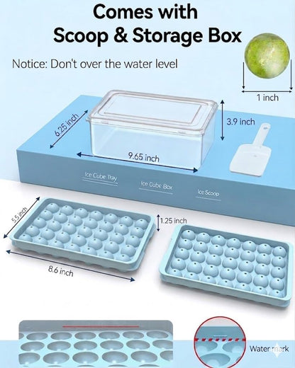 Ice Cube Tray with Lid and Bin – 2-Second Twist Release,BPA-Free, Stackable Freezer Organizer, Round Ice Cube Mold, Ice Ball Maker for Cocktails, Coffee,Cocktails(Fresh Blue-2Pack,70 Balls&Box-1.0")