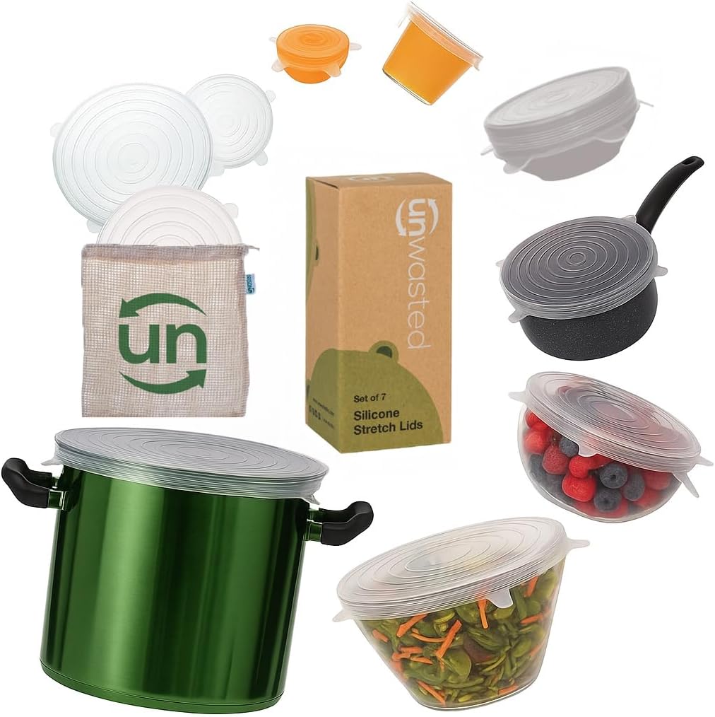 Reusable Silicone Lids (Variety Pack) – Upgrade Your Kitchen Gadgets with Our Covers for Food Storage – Reusable Silicone Stretch Lids and Food Covers for Containers (Pack of 7)