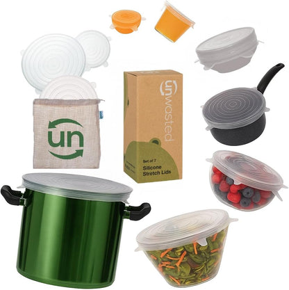 Reusable Silicone Lids (Variety Pack) – Upgrade Your Kitchen Gadgets with Our Covers for Food Storage – Reusable Silicone Stretch Lids and Food Covers for Containers (Pack of 7)