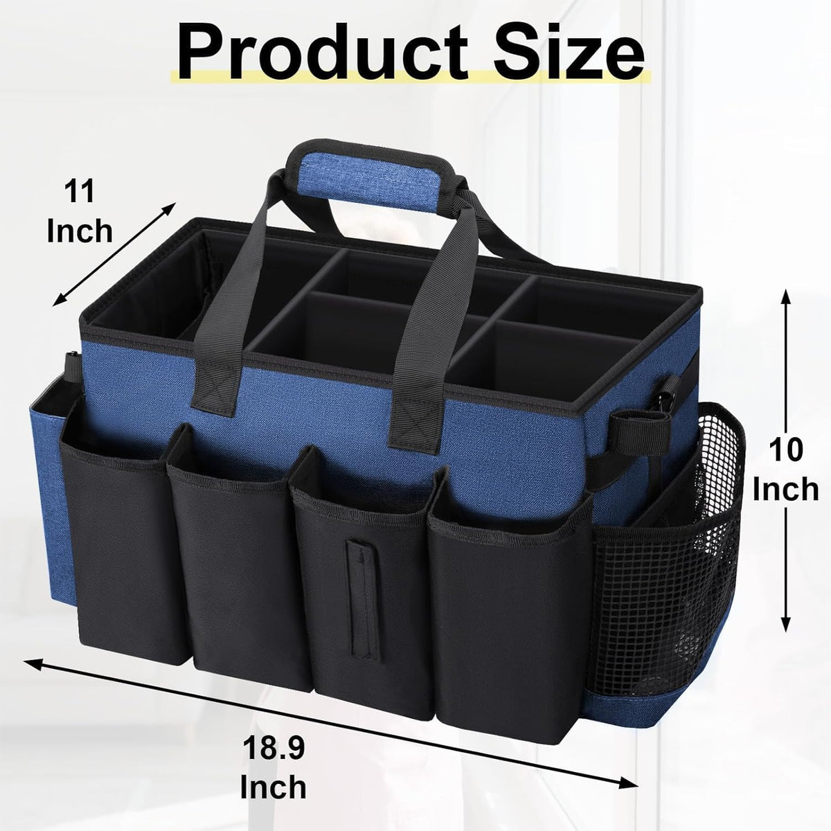 Wearable Large Cleaning Caddy Bag for Housekeeper, Clean Supply Organizer with Adjustable Shoulder, Waist & Handle Straps, Detailing Bag for Kitchen Supplies (Black)