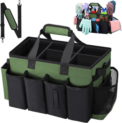 Wearable Large Cleaning Caddy Bag for Housekeeper, Clean Supply Organizer with Adjustable Shoulder, Waist & Handle Straps, Detailing Bag for Kitchen Supplies (Black)