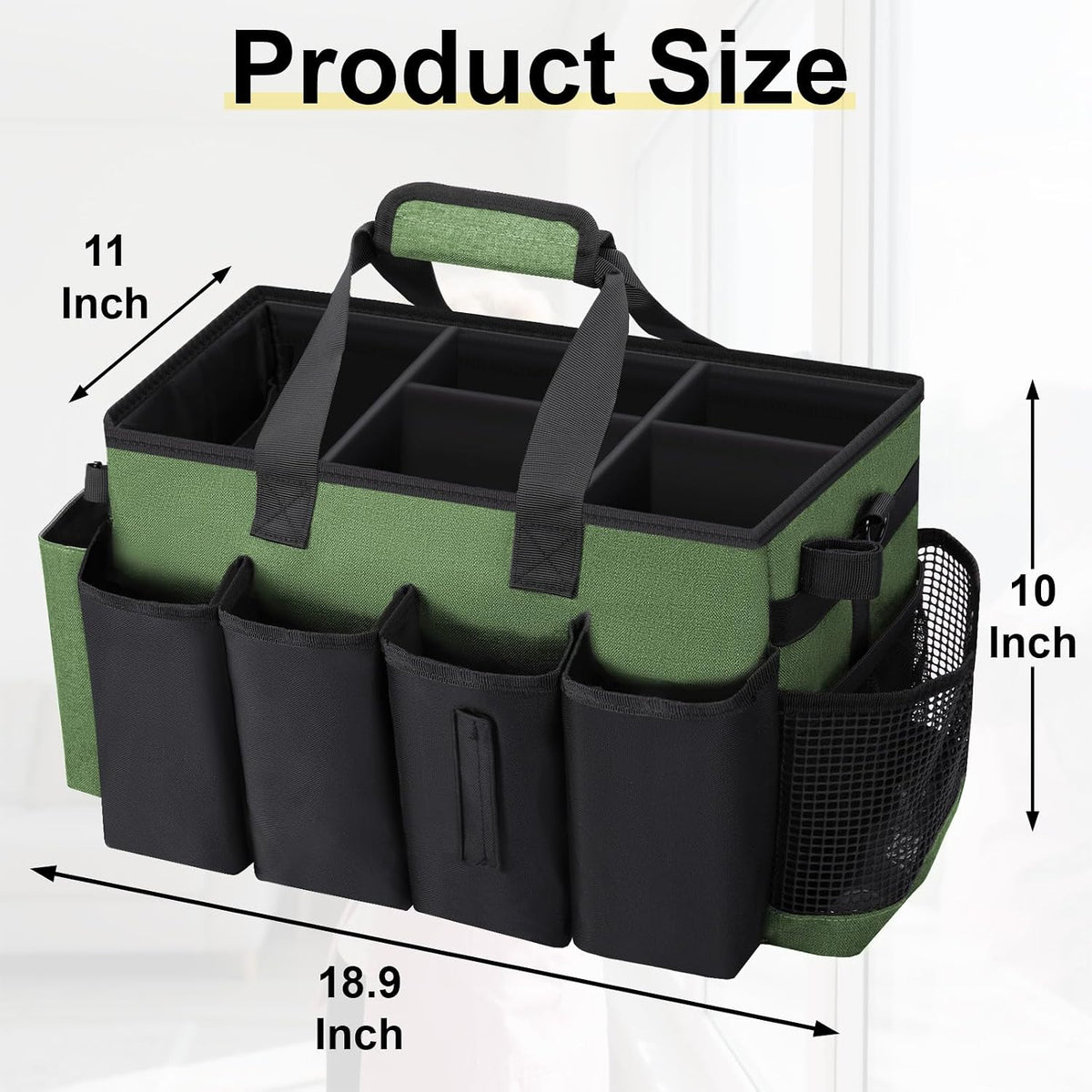 Wearable Large Cleaning Caddy Bag for Housekeeper, Clean Supply Organizer with Adjustable Shoulder, Waist & Handle Straps, Detailing Bag for Kitchen Supplies (Black)