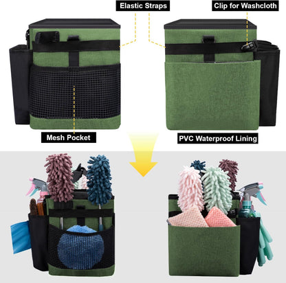 Wearable Large Cleaning Caddy Bag for Housekeeper, Clean Supply Organizer with Adjustable Shoulder, Waist & Handle Straps, Detailing Bag for Kitchen Supplies (Black)
