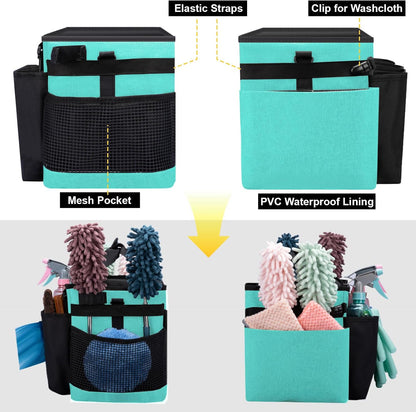 Wearable Large Cleaning Caddy Bag for Housekeeper, Clean Supply Organizer with Adjustable Shoulder, Waist & Handle Straps, Detailing Bag for Kitchen Supplies (Black)