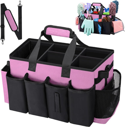 Wearable Large Cleaning Caddy Bag for Housekeeper, Clean Supply Organizer with Adjustable Shoulder, Waist & Handle Straps, Detailing Bag for Kitchen Supplies (Black)