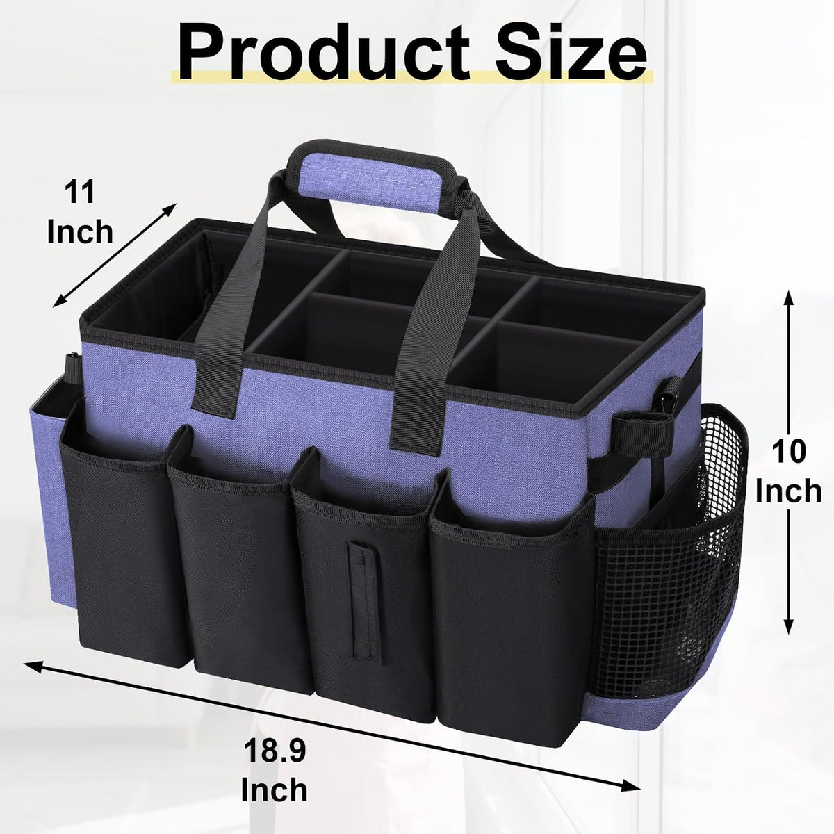 Wearable Large Cleaning Caddy Bag for Housekeeper, Clean Supply Organizer with Adjustable Shoulder, Waist & Handle Straps, Detailing Bag for Kitchen Supplies (Black)