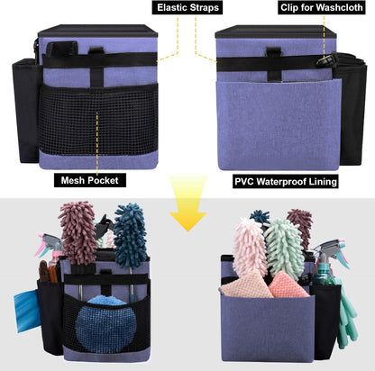 Wearable Large Cleaning Caddy Bag for Housekeeper, Clean Supply Organizer with Adjustable Shoulder, Waist & Handle Straps, Detailing Bag for Kitchen Supplies (Black)